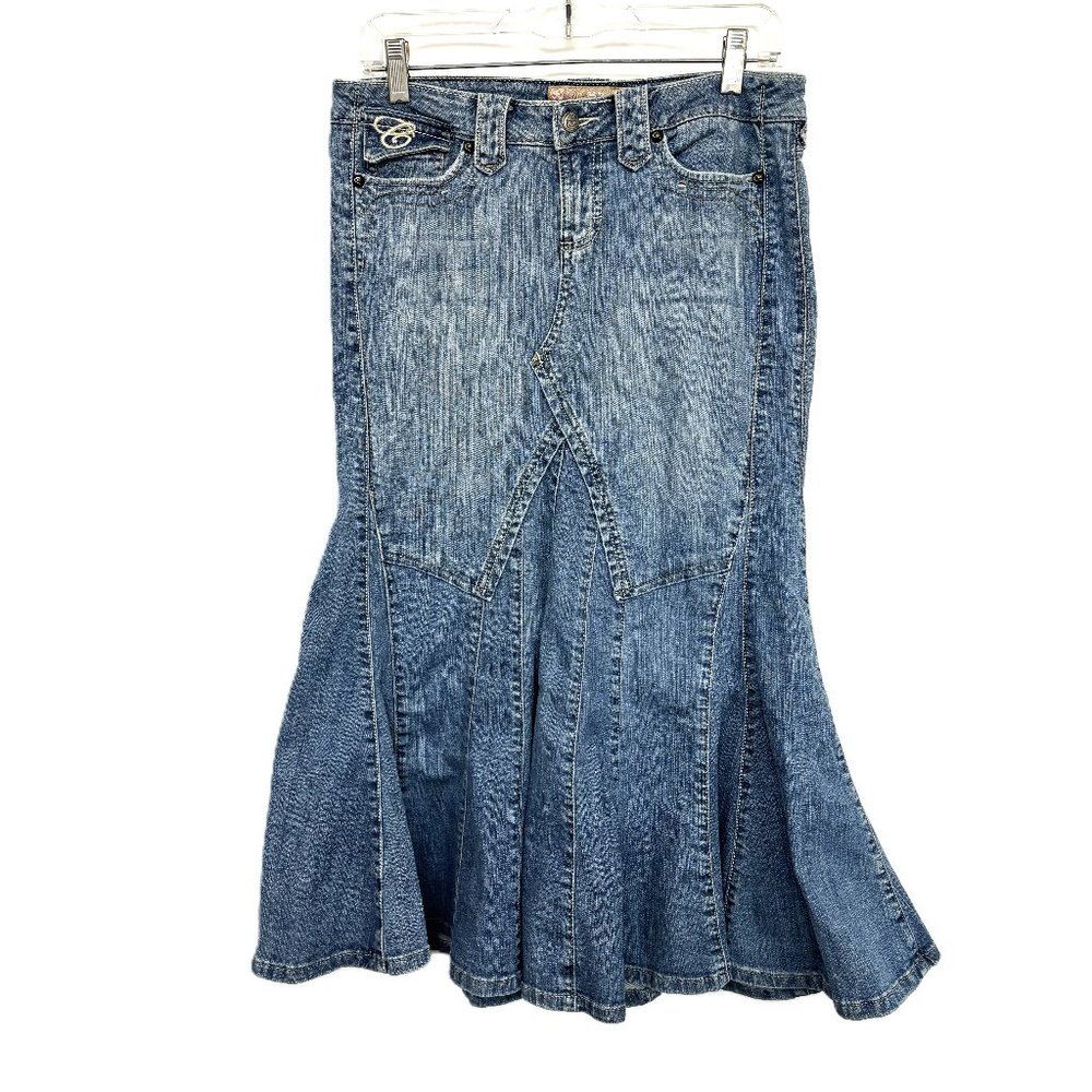 Candies Fitted Mermaid Vintage Y2K denim Midi Skirt Sz 9